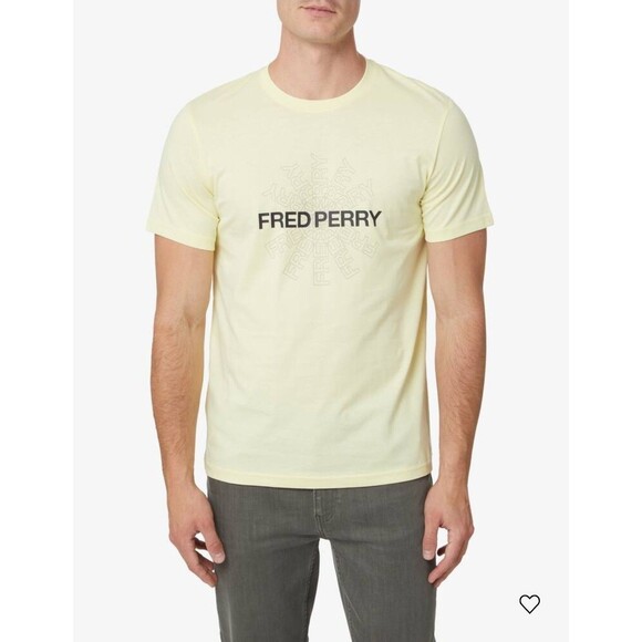 Fred Perry Maxi Logo Tshirt Mens Large L Wax Yellow Tee Crewneck - Picture 1 of 16